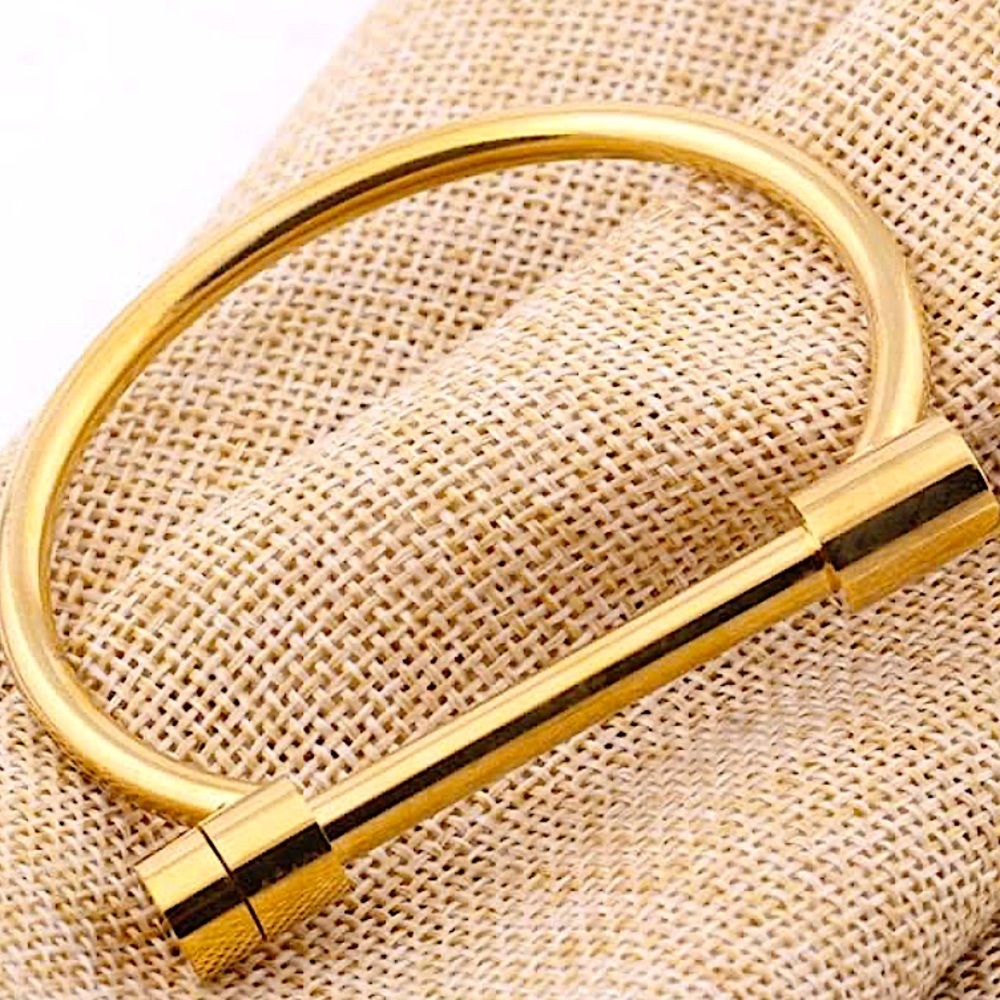 Gold Minimalist Tube Hinged Bracelet - Women Jewelry